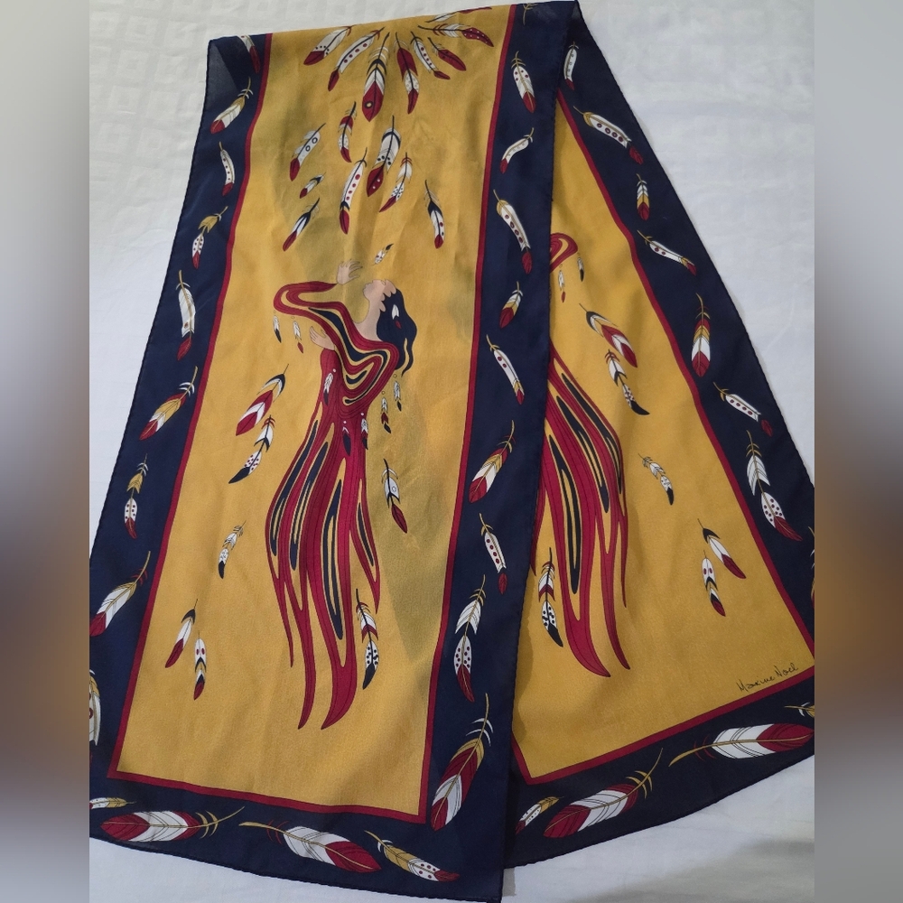 Maxine Noel Print By Oscardo 100% Silk Scarf Red/Gold Feather